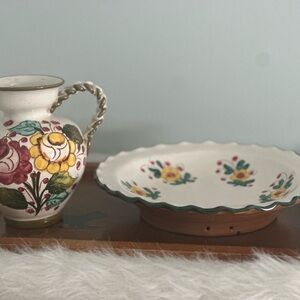 Costei Kaffee Nurnberg Stoneware Floral Ceramic Pitcher and Plate Set (B)